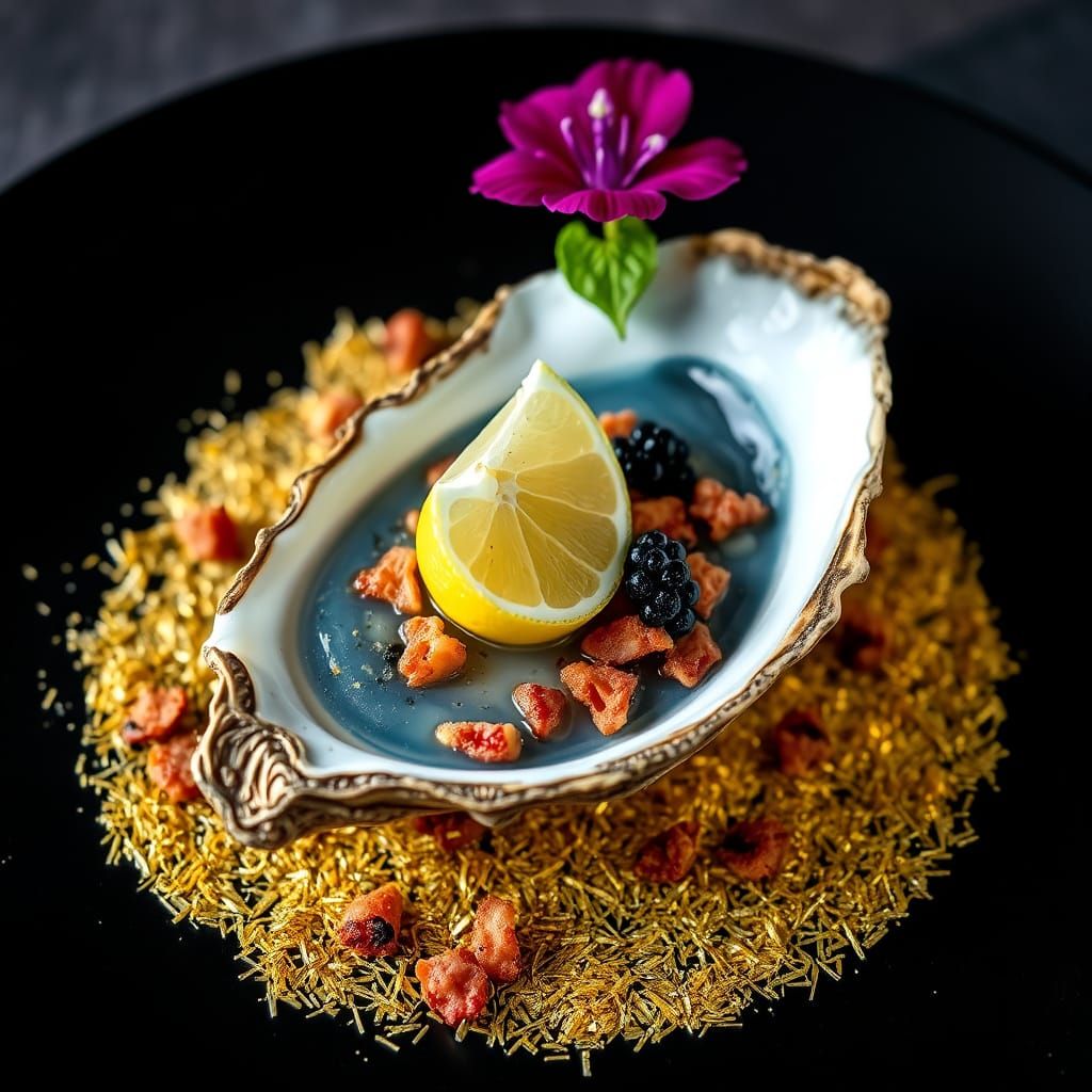 Gourmet Blue Oysters with Gold Flake and Caviar