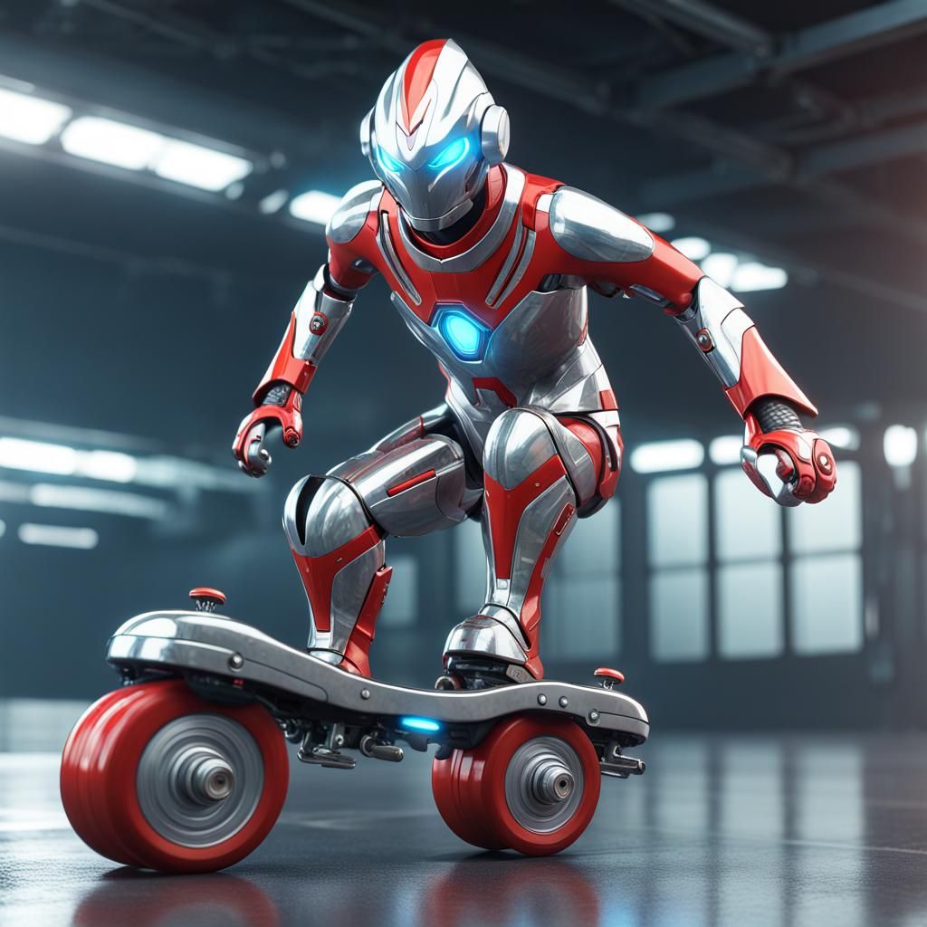 Ultraman Blazer on Roller Skates in Sci-Fi Style