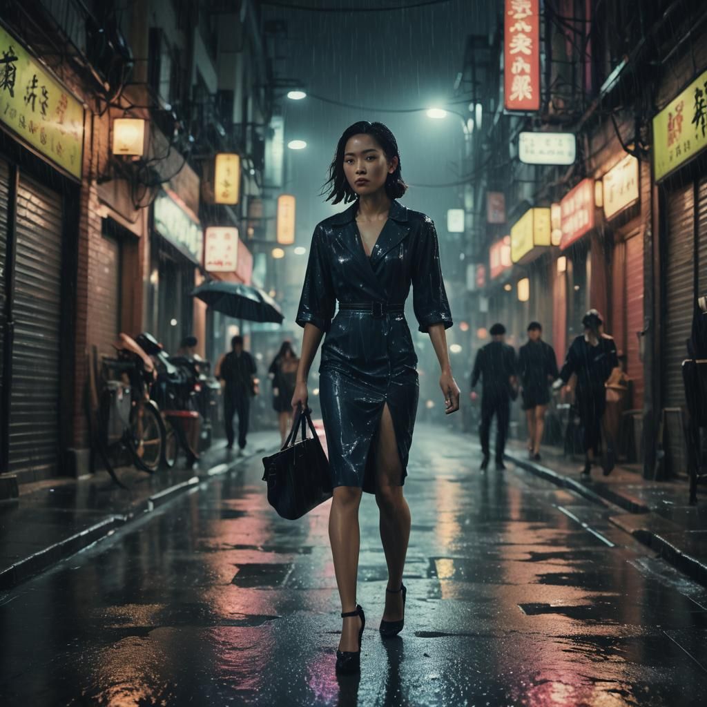 Jian Shang Woman in Rainy City Alley