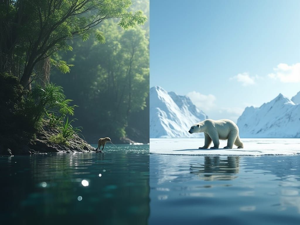 Split Scene: Amazon Jungle Meets Arctic Ice