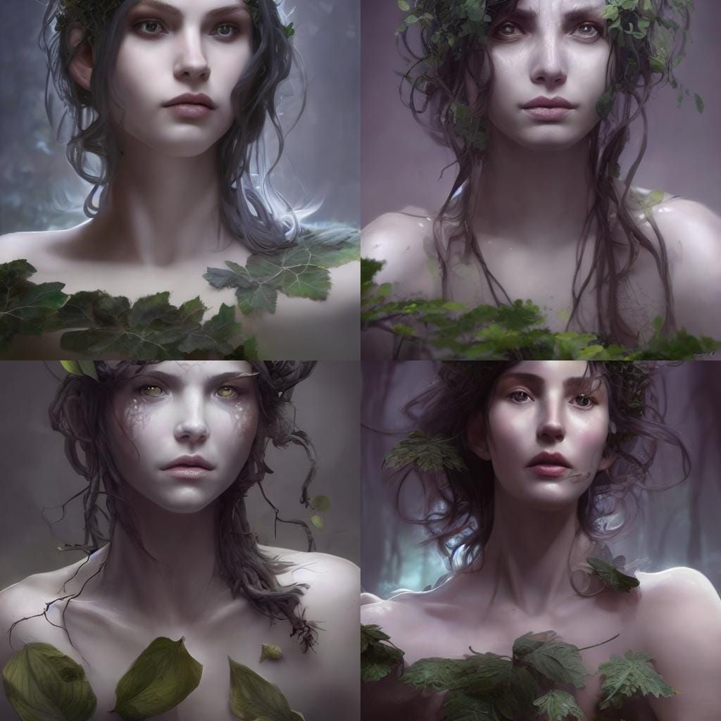 Leaf-Covered Dryad Portrait in Hyperdetailed Fantasy Art