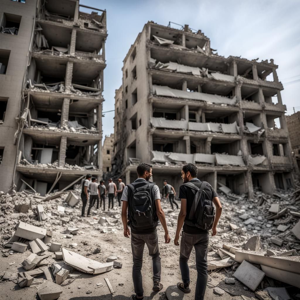 Resilient Youth Rebuild War-Torn City: Matte Painting