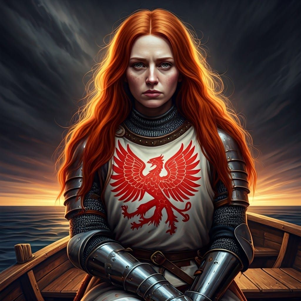 Mourning Knightess in Red and White Armor