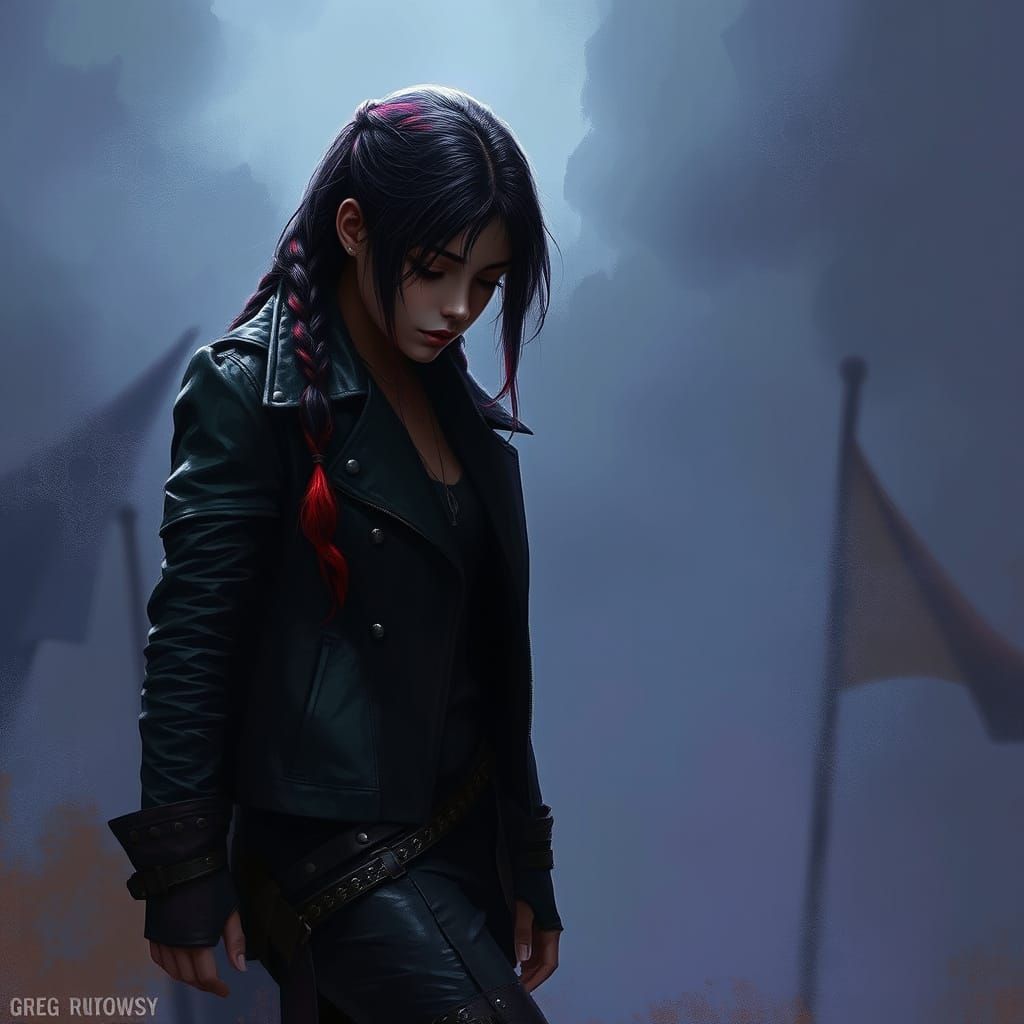 Dark Gothic Girl in Red and Black by Greg Rutkowski Style