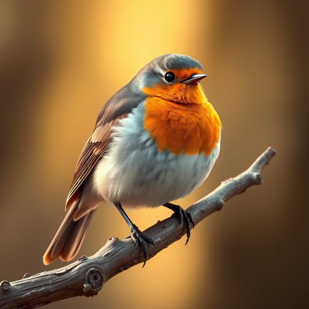 Robin on Branch Illustration with Vibrant Detail