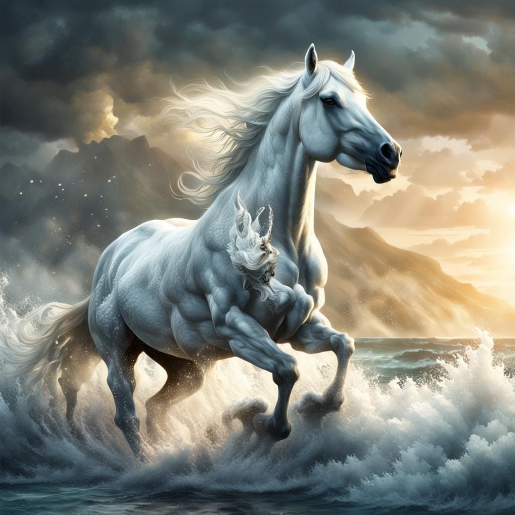 Eiocha: White Mare Rising from Sea Foam