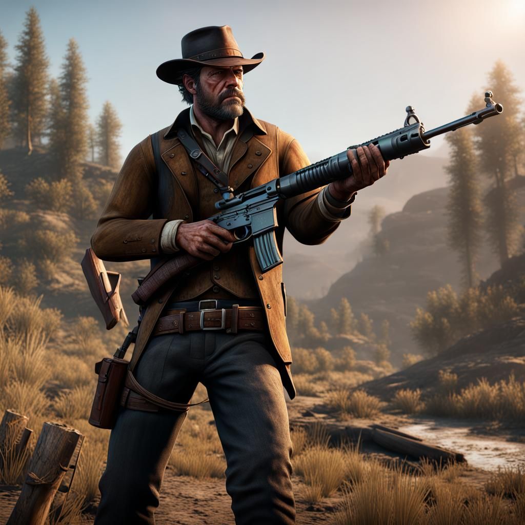 Arthur Morgan with AR15: Detailed Matte Painting
