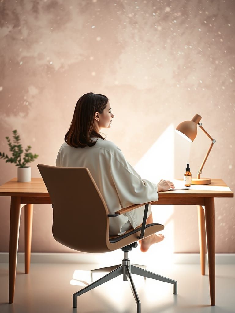 Serene Woman at Minimalist Desk in Scandinavian Style