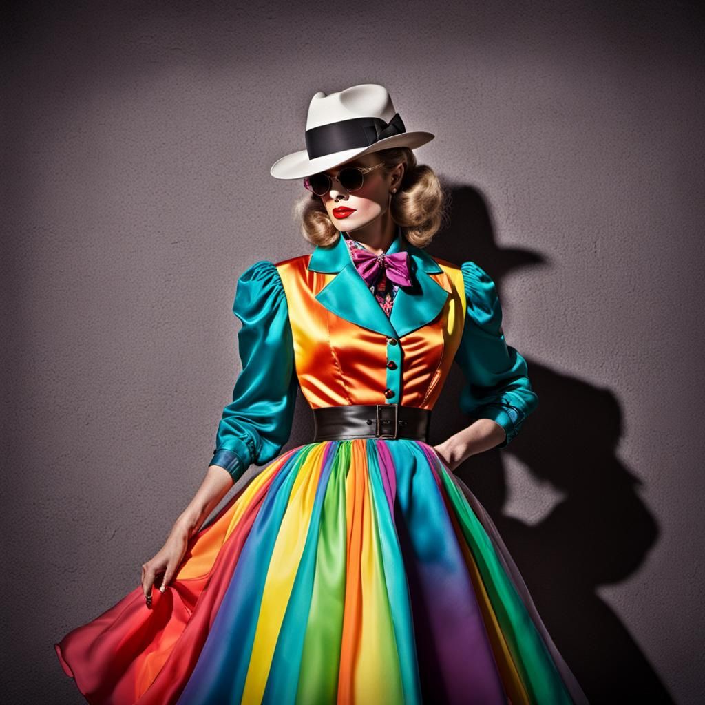 Colorful Film Noir Detective in Rainbow Chiffon