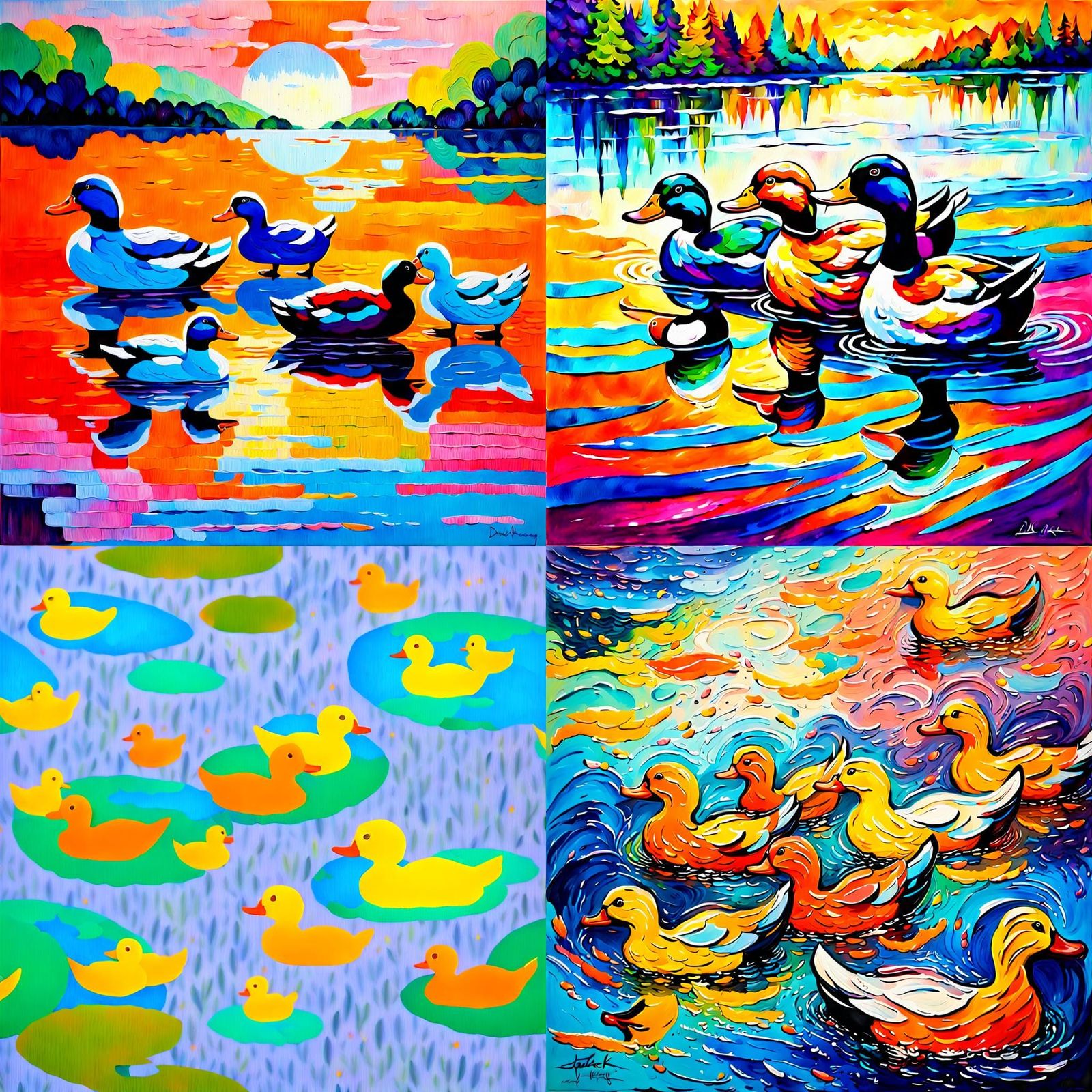 Ducks in Acrylic Painting on Canvas