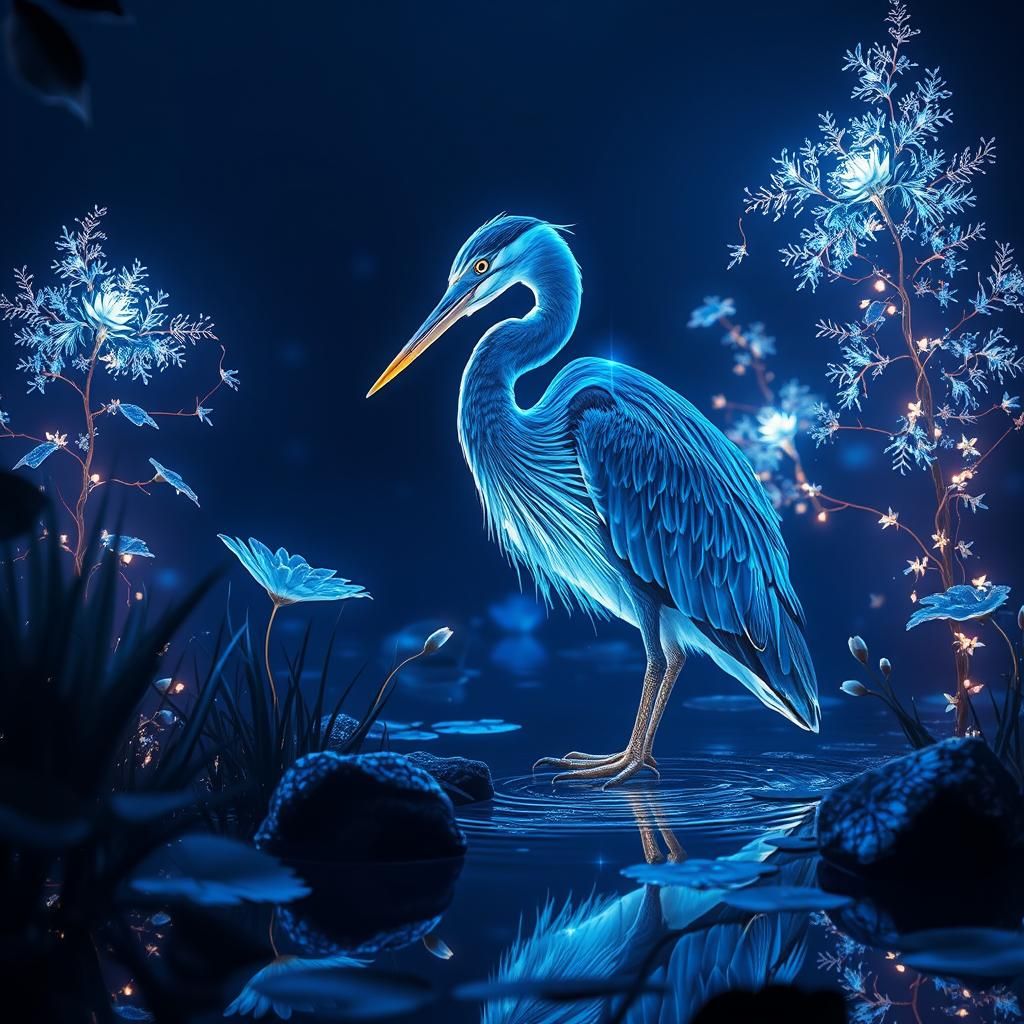 Blue Heron Double Exposure Fantasy Concept Art