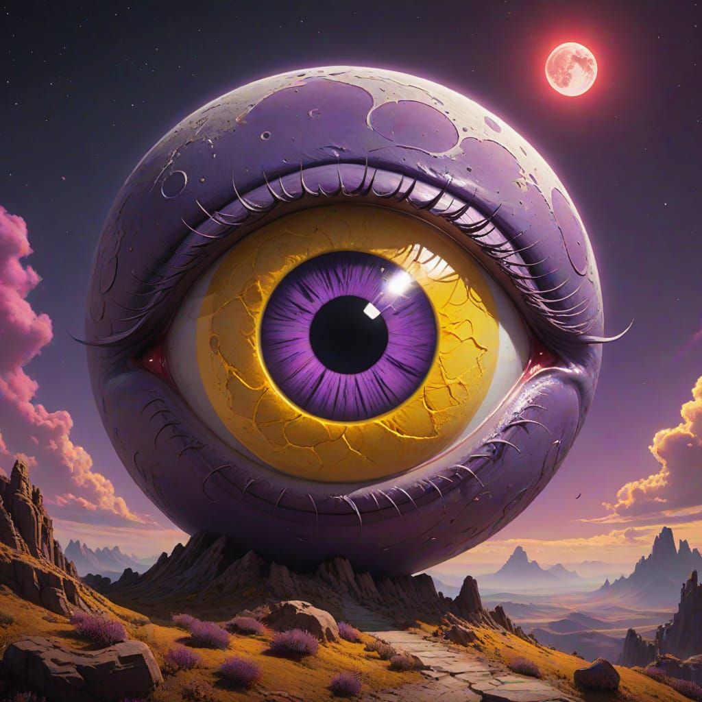 Giant Red Eyeball Moon in Dark Fantasy Art