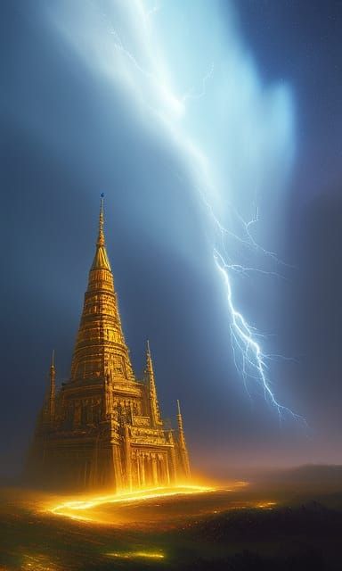 Gilded Mystical Tower with Surging Energy