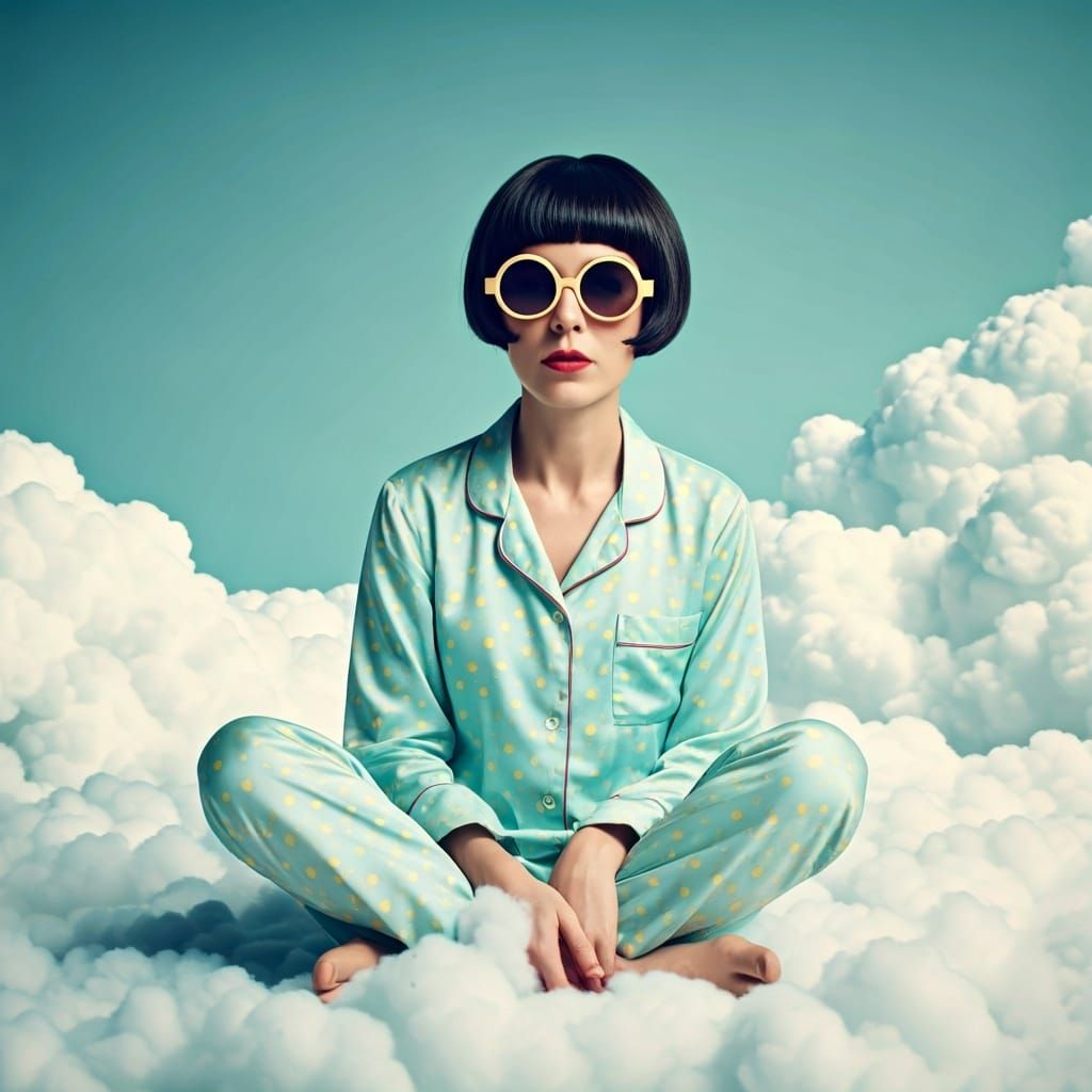 Eccentric Woman on Fluffy Clouds, Earthy Tones