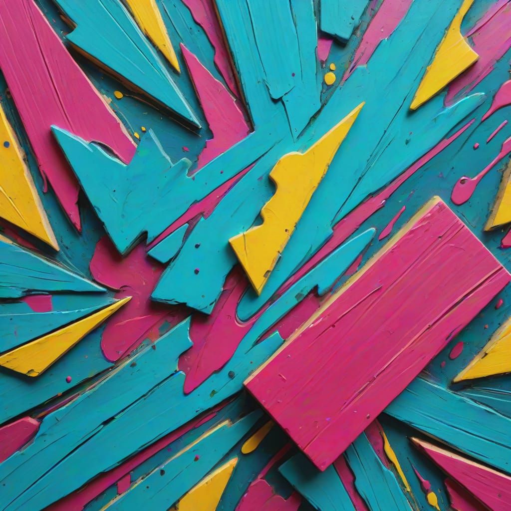 Vibrant Abstract Expressionism with Wood Block Textures