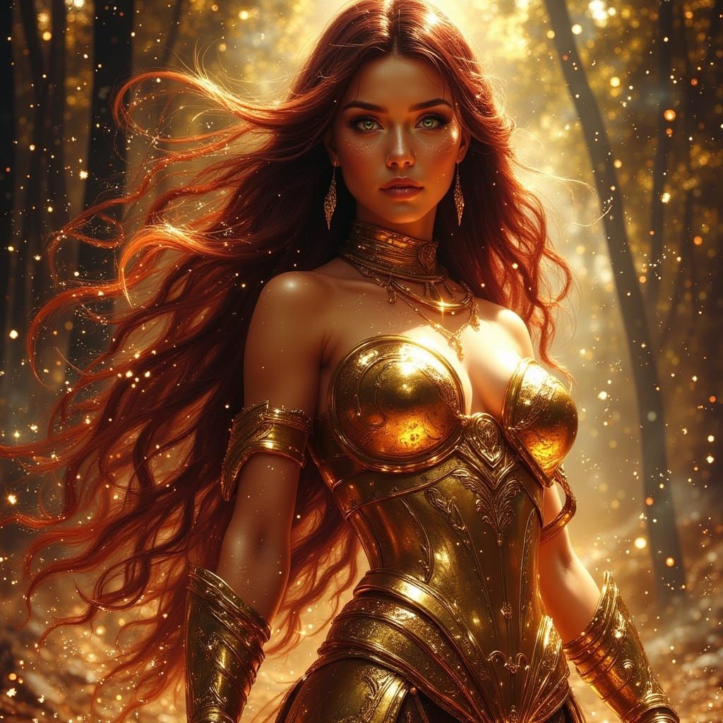 Spartan Princess with Fiery Aura in Dramatic Style