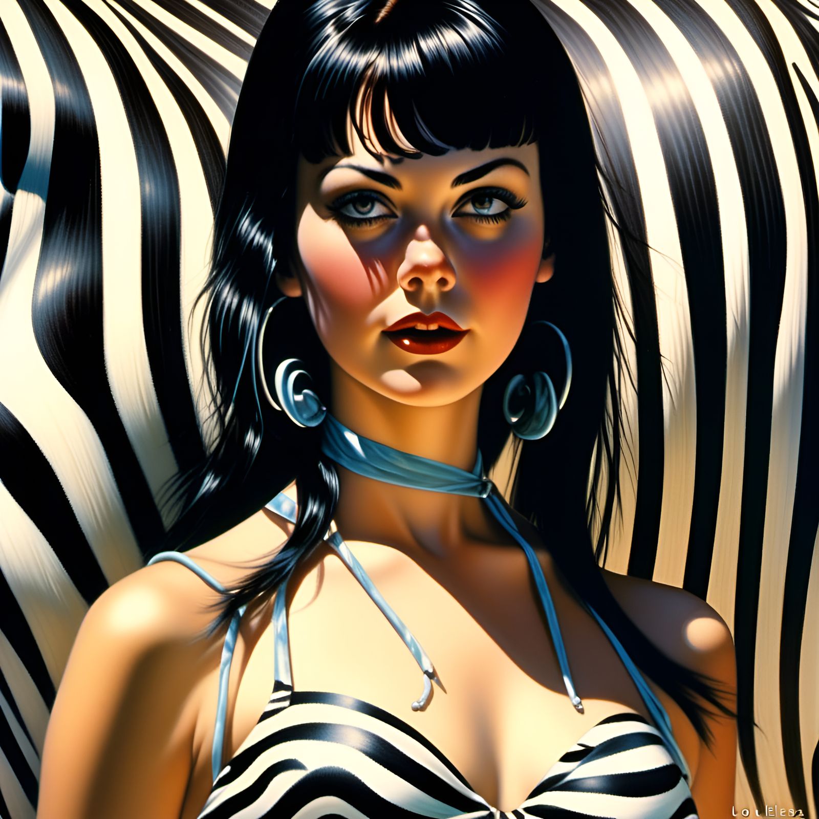 Zebra Bikini Woman Portrait in Pin-Up Style