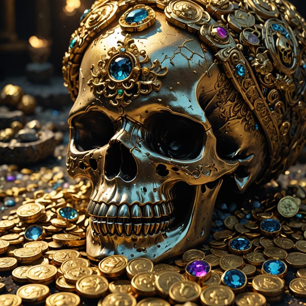 Skull on Treasure in Gustave Doré Style