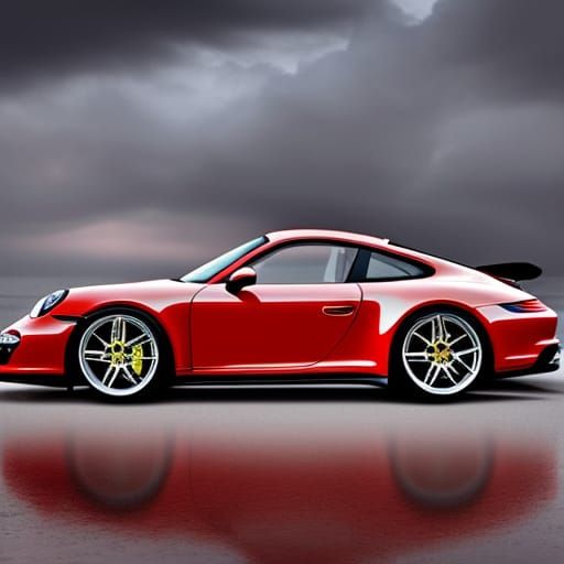 Red Porsche 911 in Hyperrealistic Photography Style