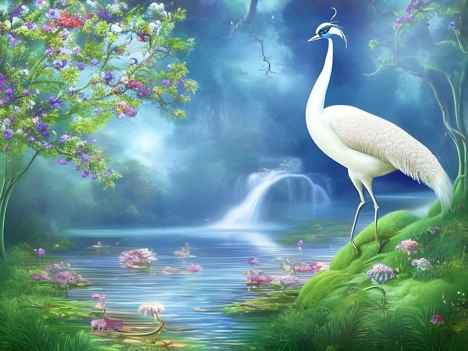 Enchanting Peacock in a Colorful Fantasy Landscape