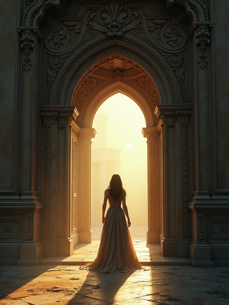 Mysterious Doorway with Figure, Art Deco Style