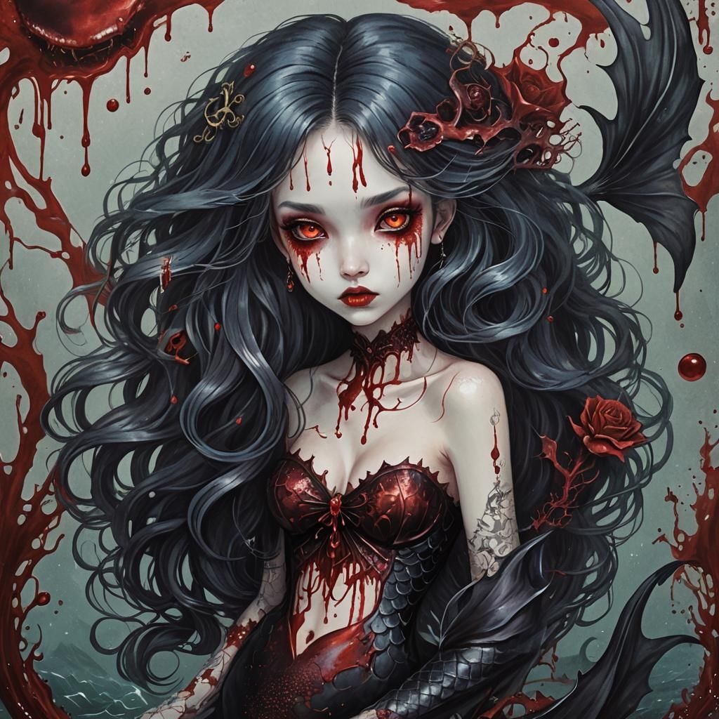 Alluring Vampire Mermaid in Blood Red