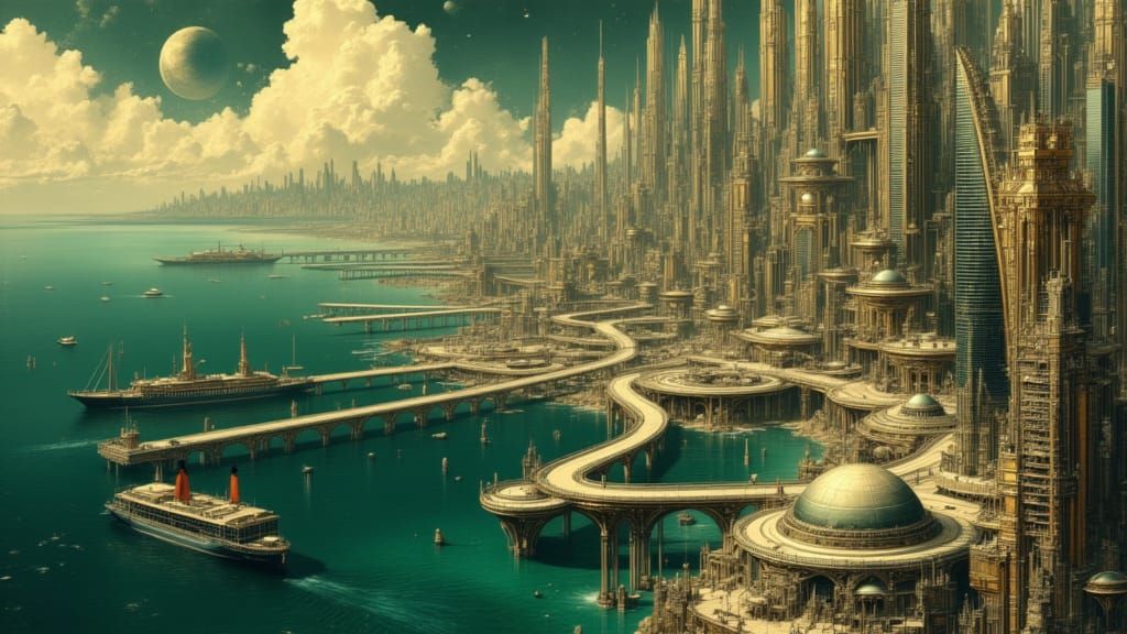 Noir Alien Metropolis Under Two Moons