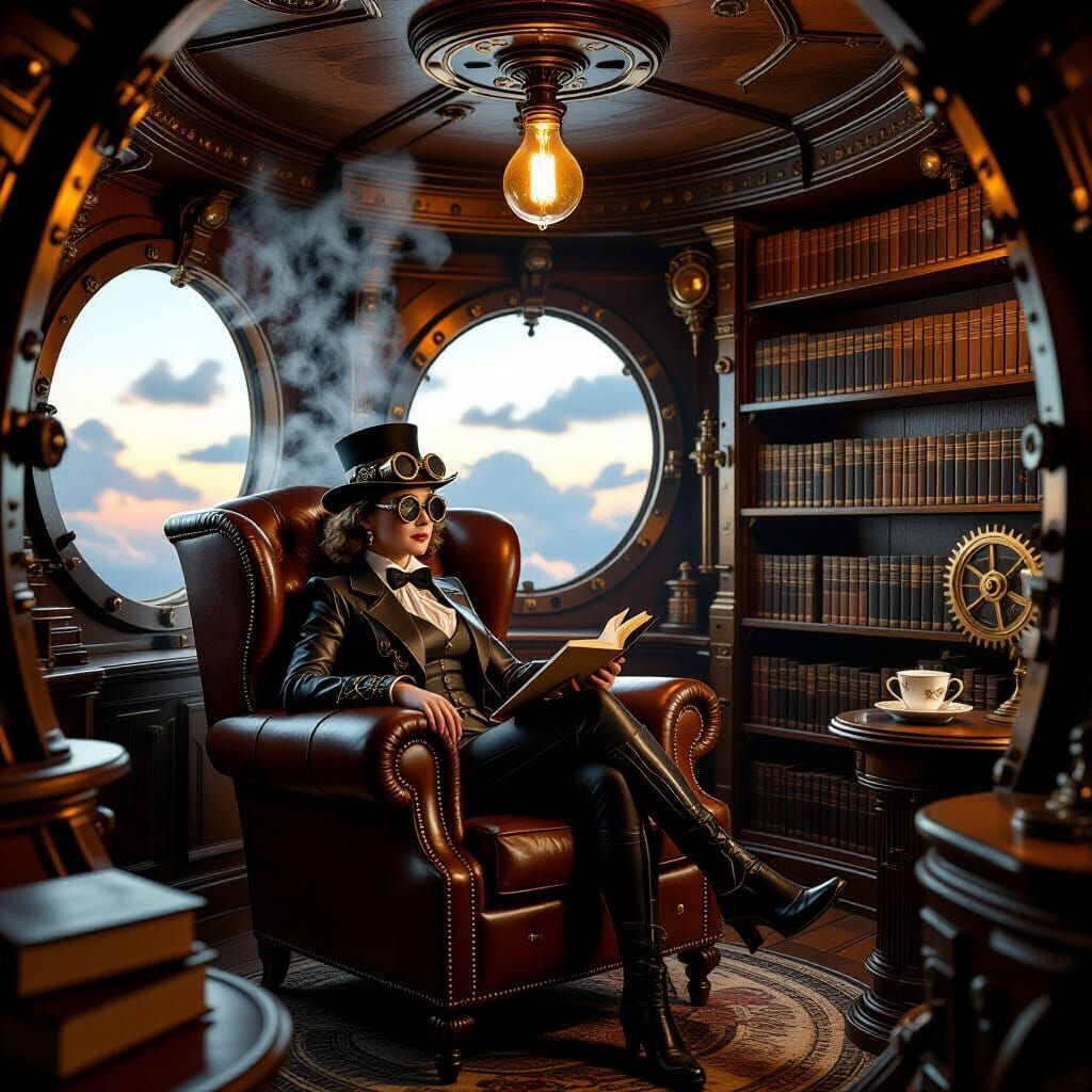 Steampunk Librarian in Airship Nook
