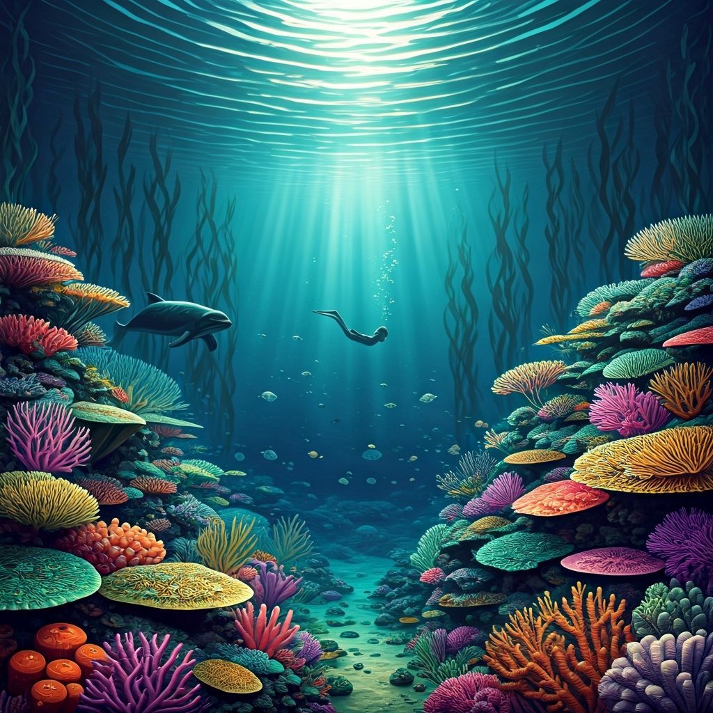 Vibrant Coral Reef with Sea Life and Bioluminescence