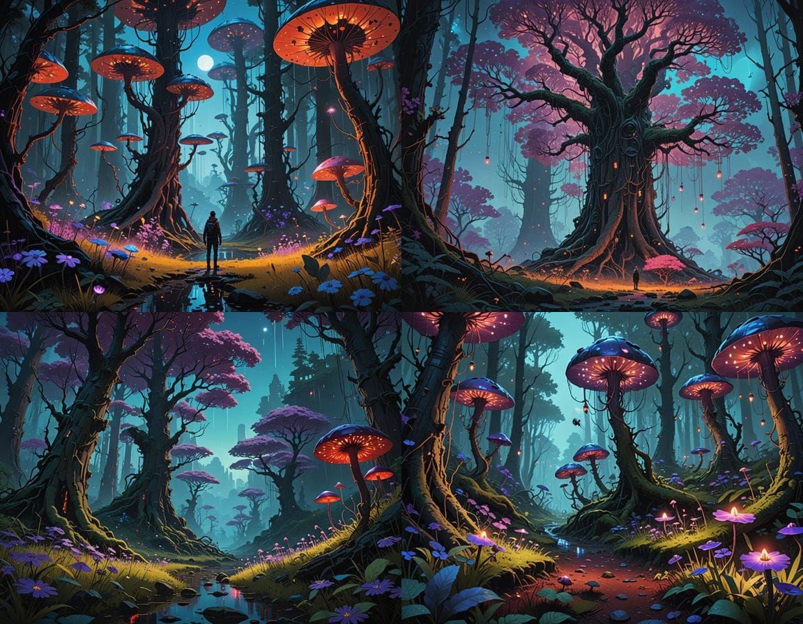 Mystical Forest Under Starry Skies