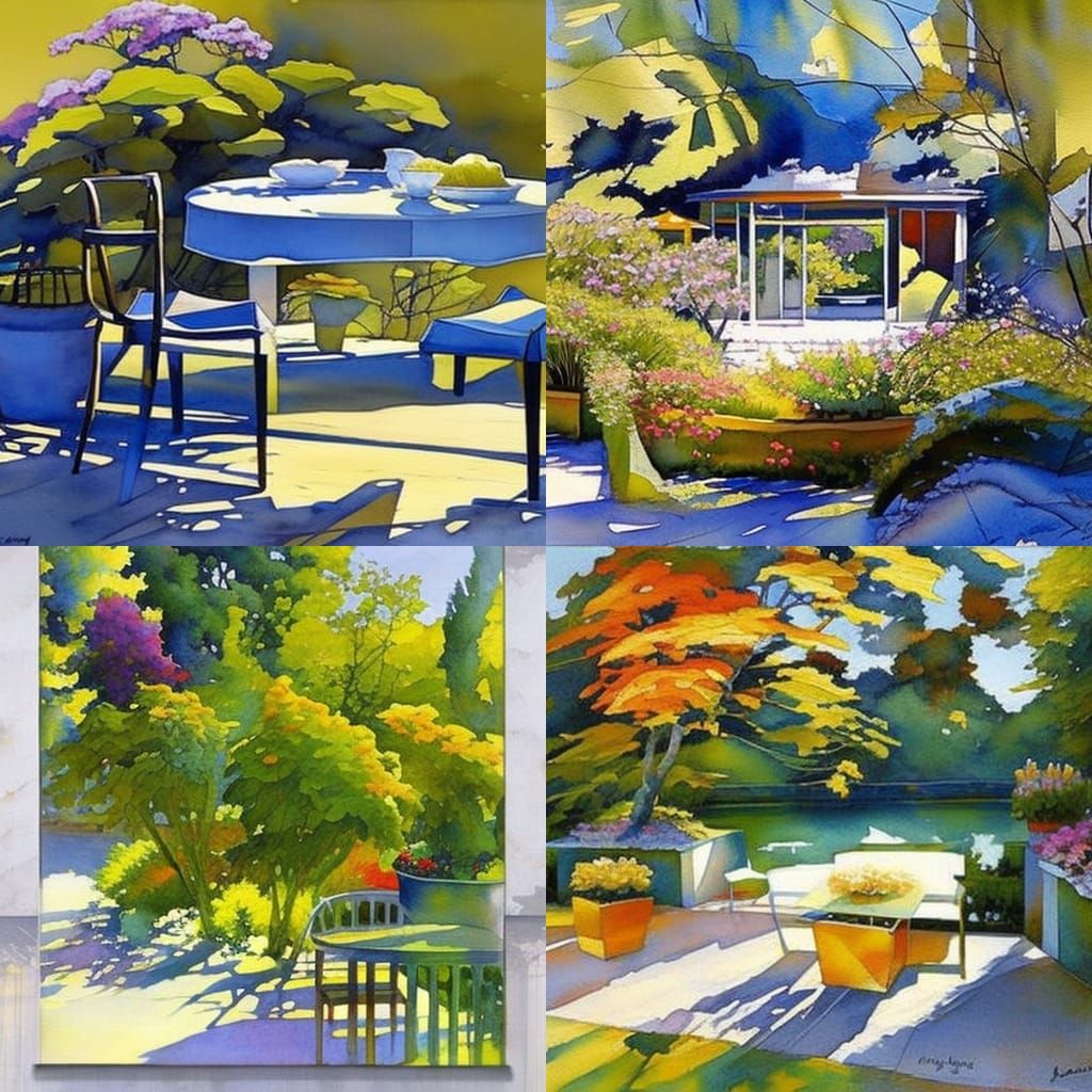 Watercolor Patio Garden with Golden Ratio