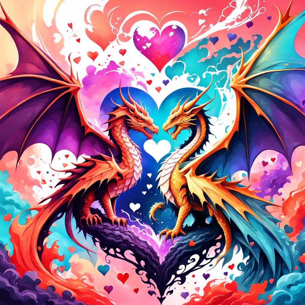 Dragons in Love: Fantasy Splash Art