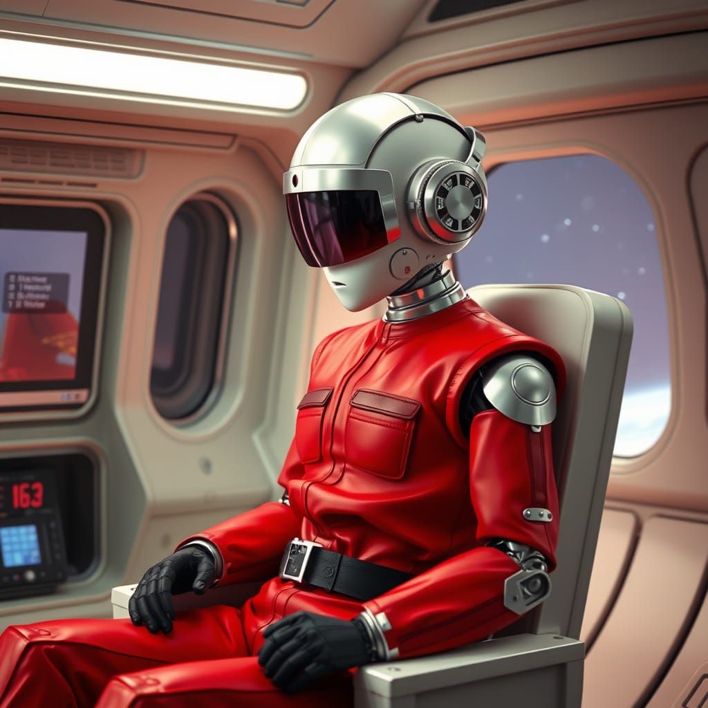 Retro-Futuristic Robot Contemplates Cosmic Horizon