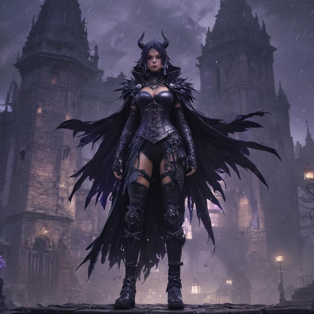 Anime Raven Demon in Dark Fantasy Castle