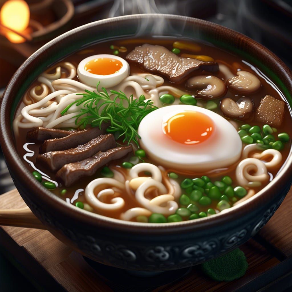 Hyperrealistic Udon Noodle Soup with Pork Belly