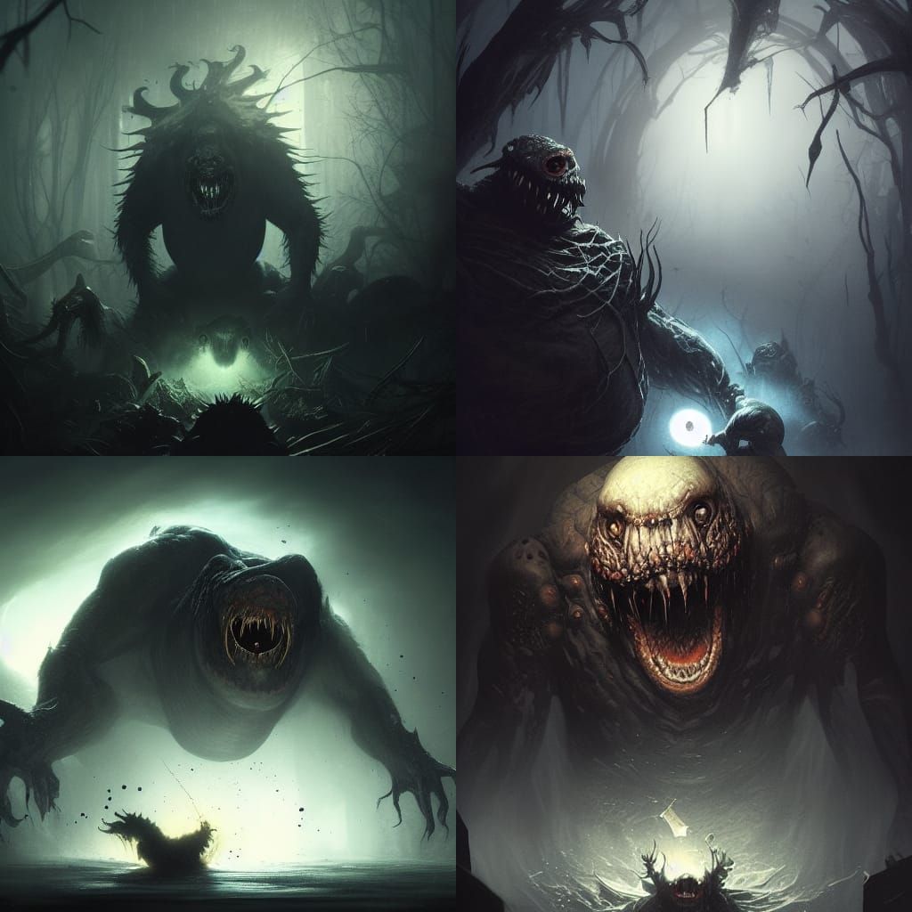 Nightmarish Horror Creature in Dark Fantasy Style