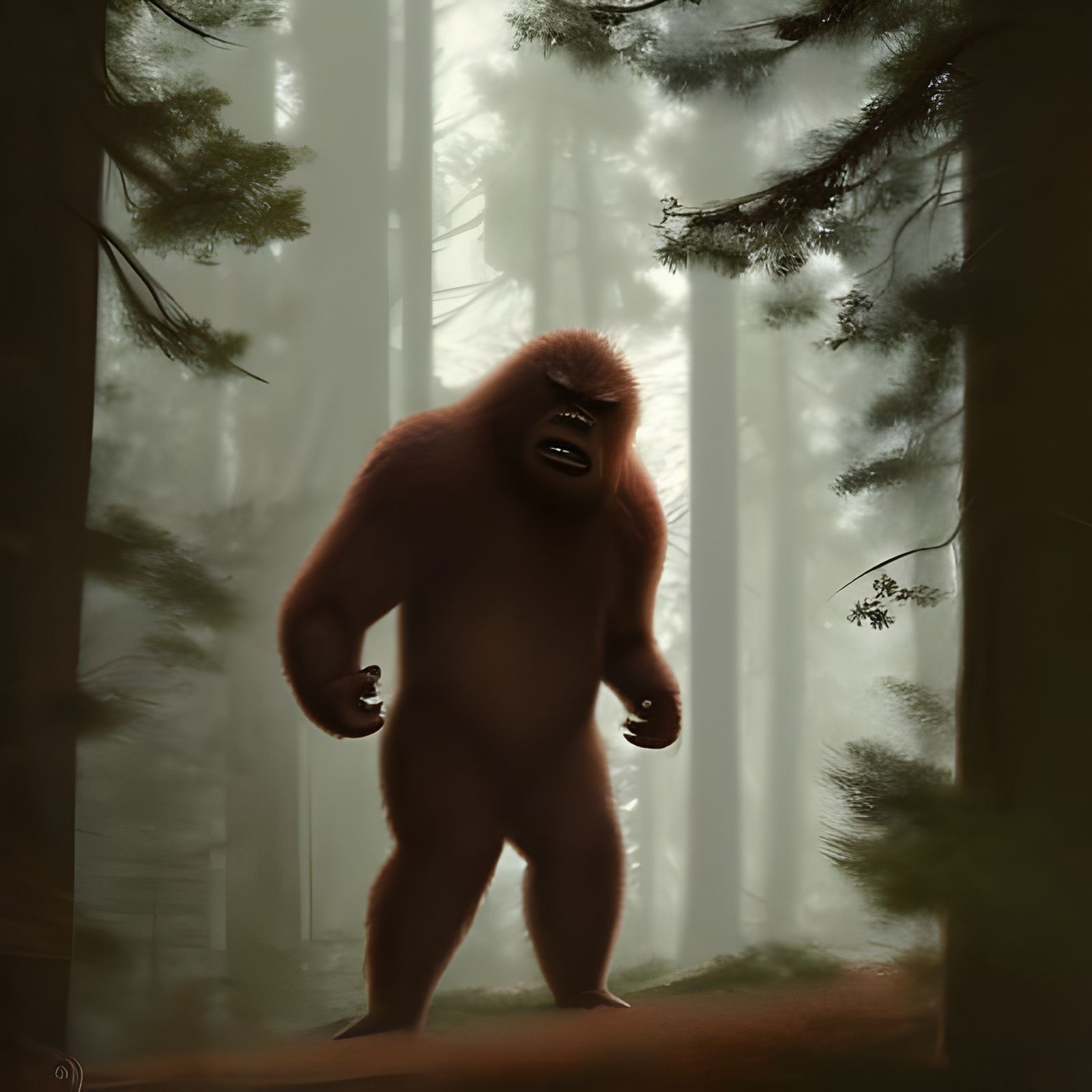 Sasquatch in Woods: Sinister Fantasy Art