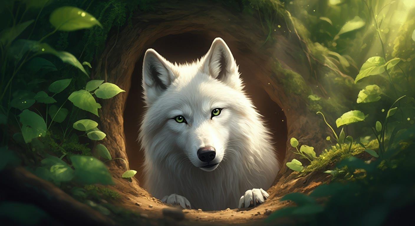 Sad Wolfie peeks out from her burrow