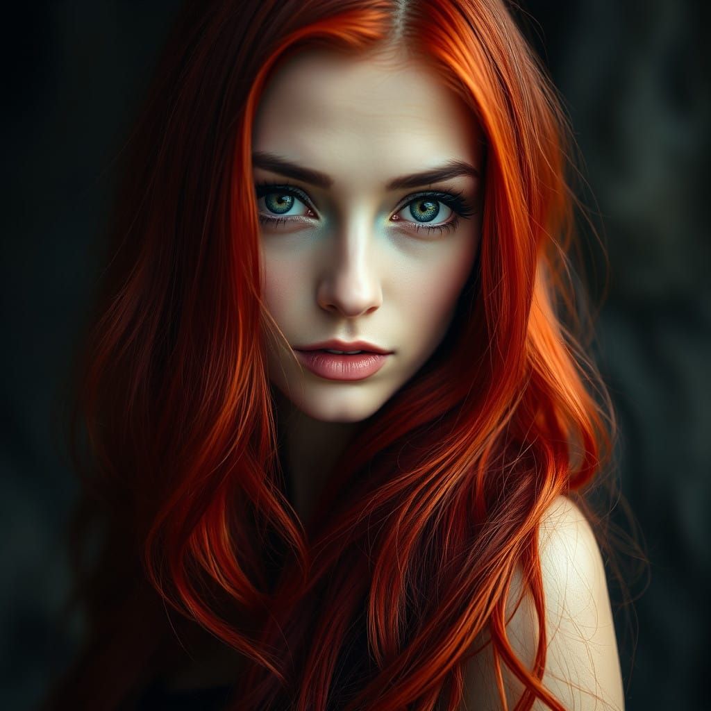 Mysterious Redhead Vampire with Bright Green Eyes