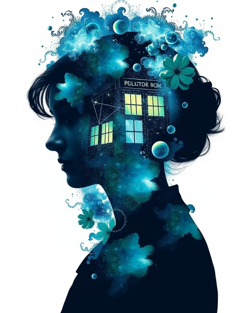 Clara Oswald Double Exposure with TARDIS Silhouette