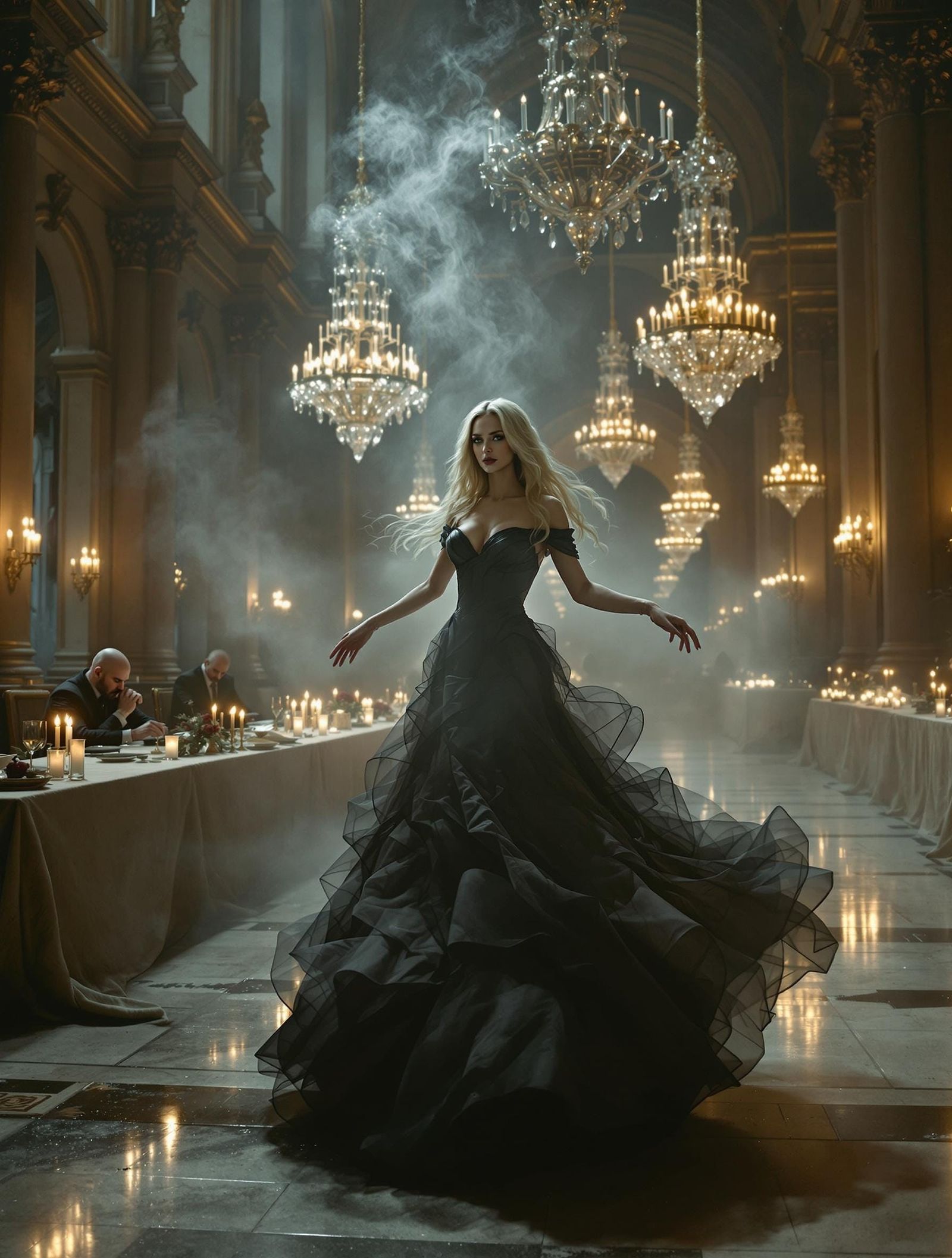 Haunting Elegance in Decaying Ballroom