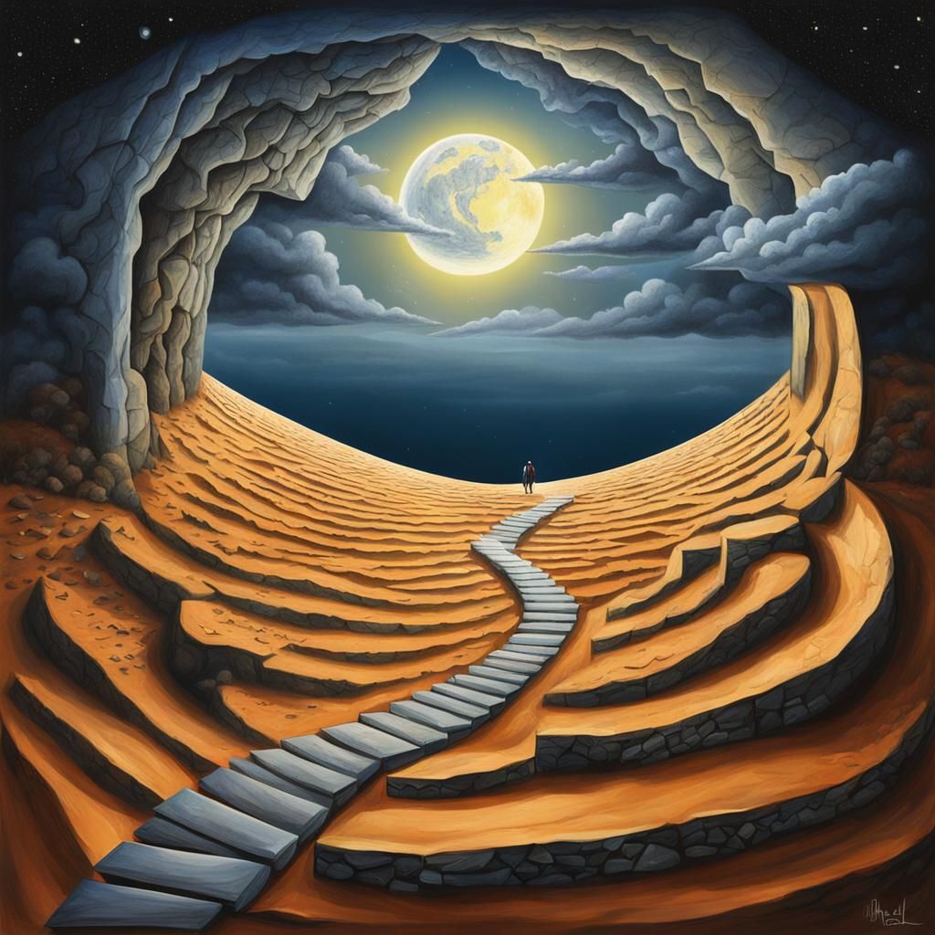 Surreal Path Between Night and Day