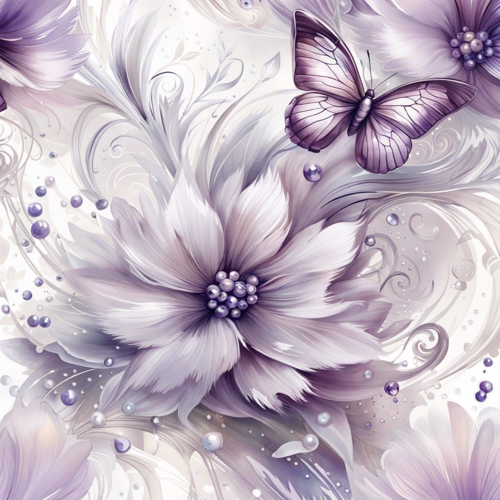 Floral Pattern in Swanland Style with Purple Flowers