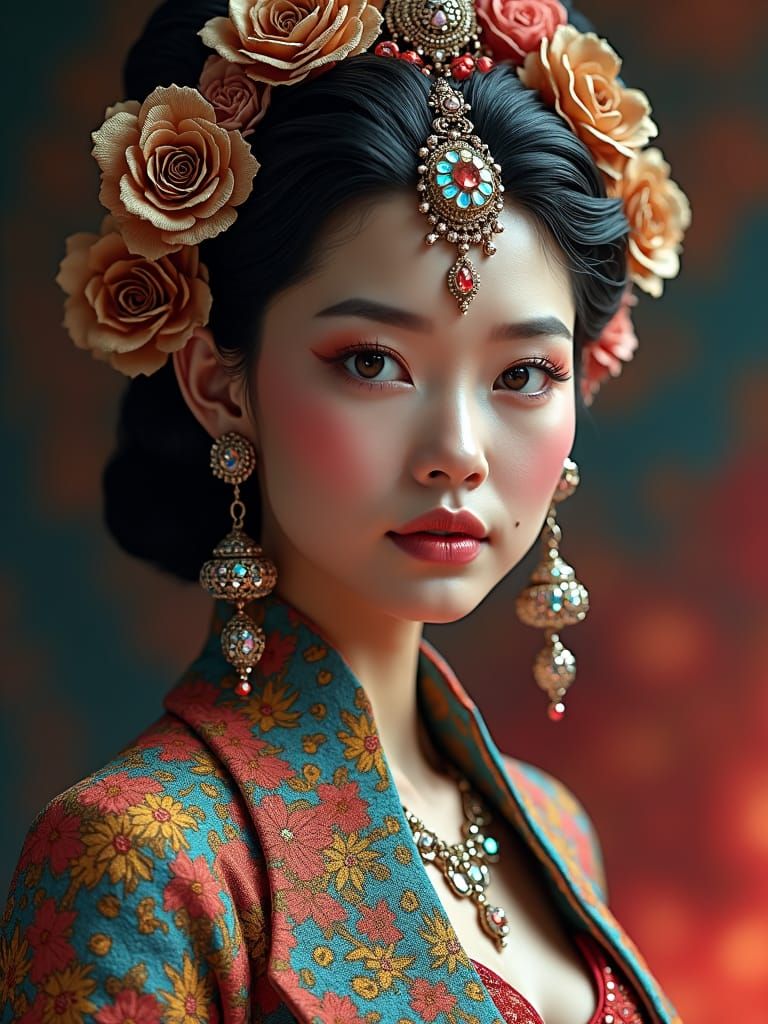 Futuristic Woman in Opulent Attire: Matte Painting