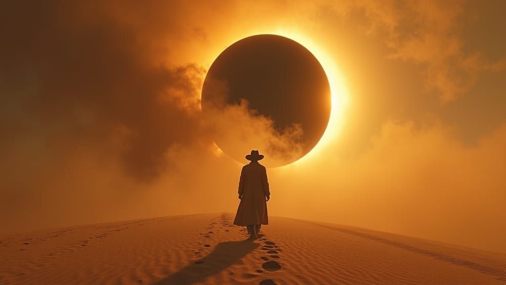 Eclipsed Desert Dust Storm in Gritty Surrealism