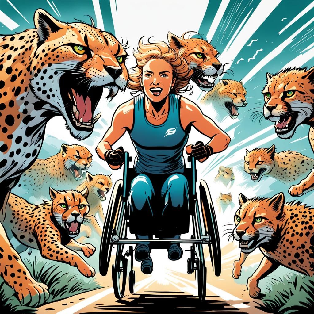Paralympic Victory: Woman, Cheetahs, Comic Book Art