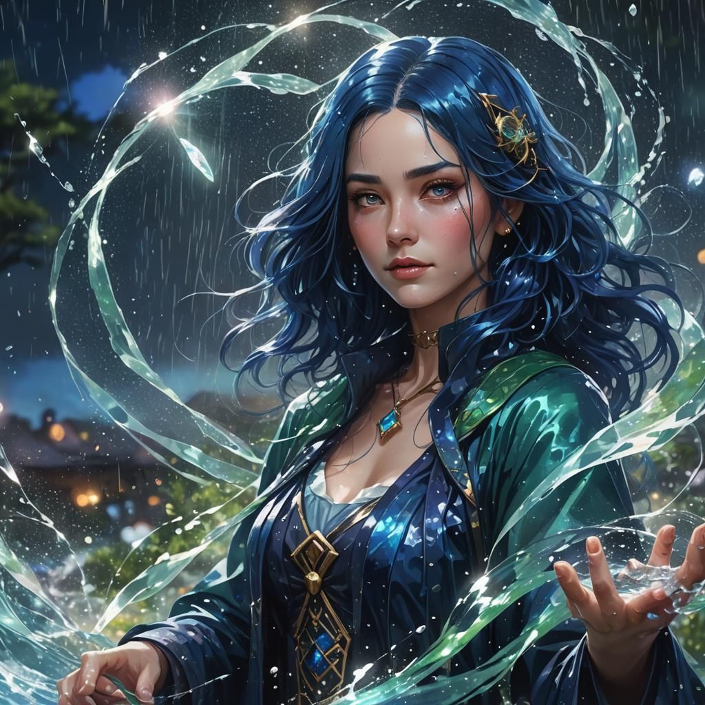 Water Magician Portrait with Nebula Night
