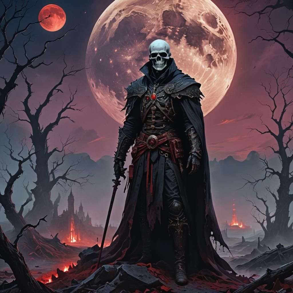 Death Beneath a Crimson Moon in Baroque Style