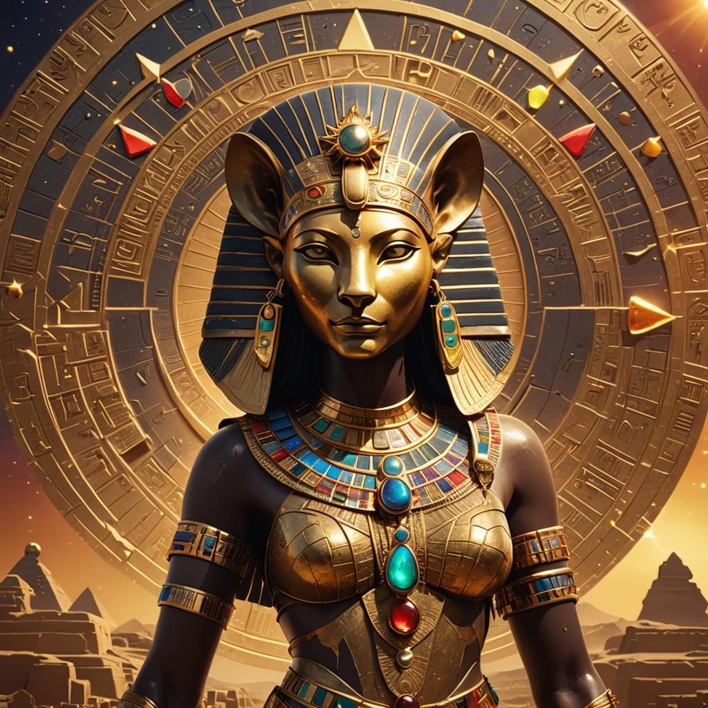 Goddess Sekhmet with Hieroglyphs, Digital Art