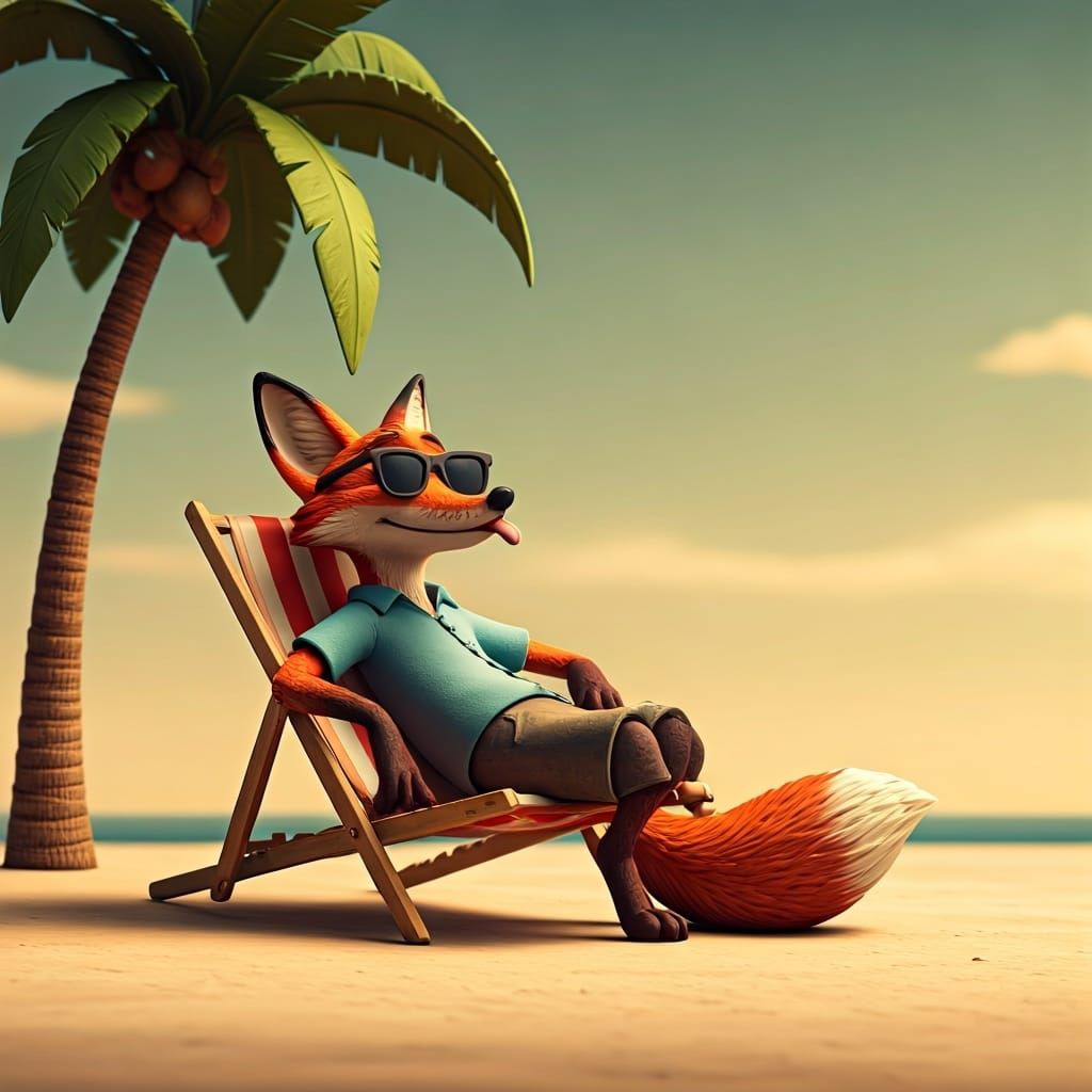 Fox Lounging Poolside in Claymation Style